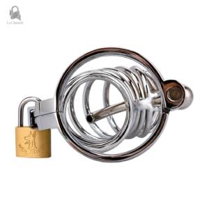 Cage de chasteté avec plug, design métal élégant et sécurisé