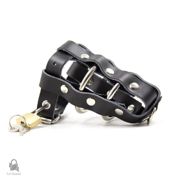 Cage de chasteté en cuir noir - Valenor